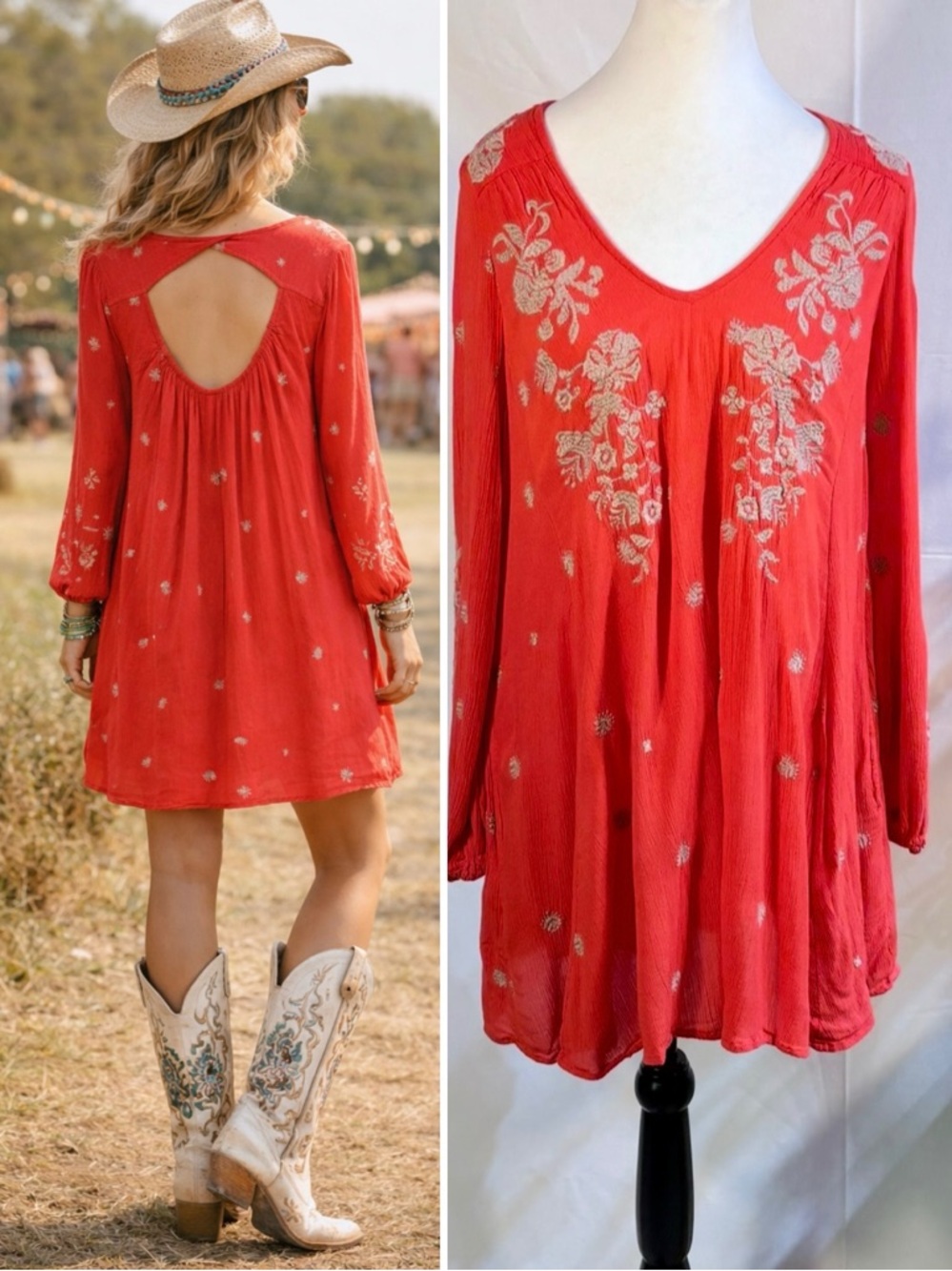 Free People Sweet Tennessee,Embroiderd Open Back Boho Tunic/Dress Pockets S💛🎀